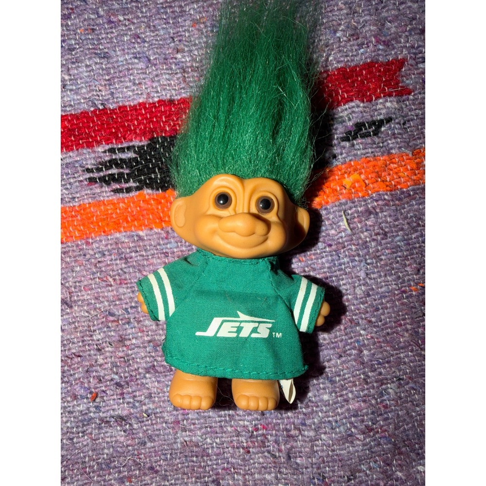 Vintage Russ Berrie NFL New York Jets Troll Doll Green Hair Football Collectible